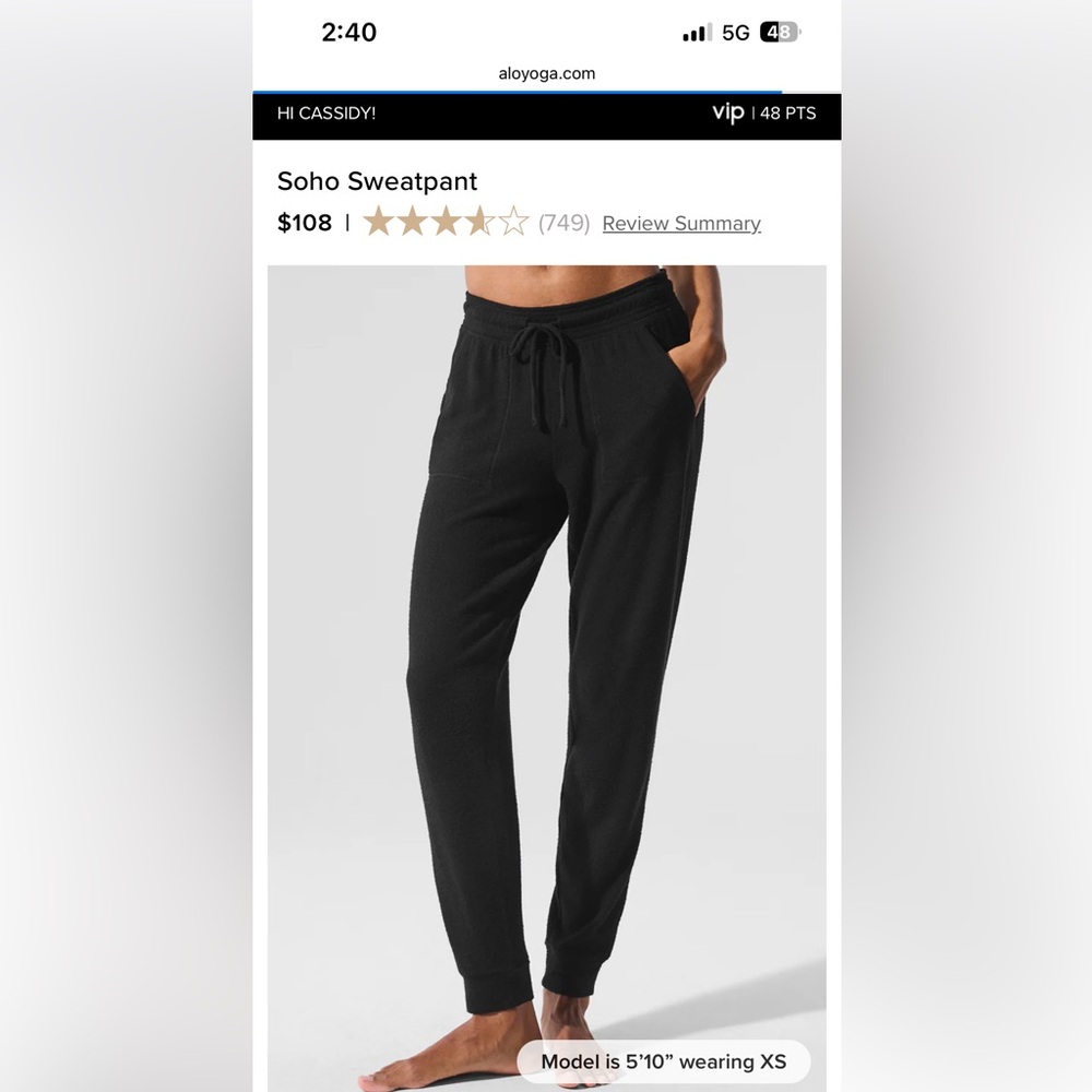 ALO Yoga Black Soho Sweatpants